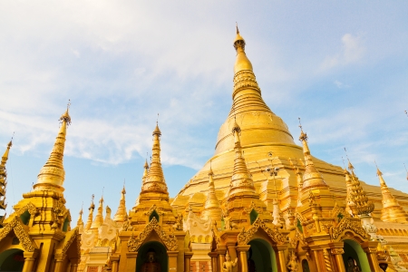 Golden Shwedagon temple the main buddhist stupa in Burma, Yangon,の写真素材
