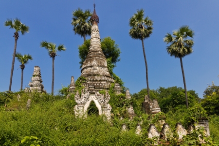 old overgrown wild buddhist pagodas near Mandalay, Burmaの写真素材
