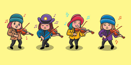 Cute girl playing violin vector illustrationのイラスト素材