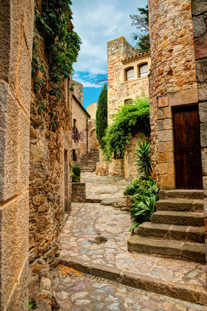Famous medieval Town Pals at a summer day, Costa Brava, Spain  の写真素材