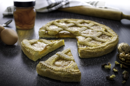 Marmalade Pie on black tableの写真素材