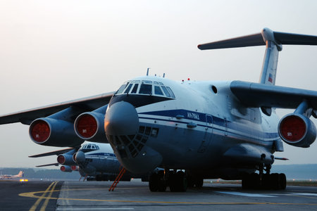 Krasnoyarsk, Russia - 8 Aug 2019: A group of Russian military aircraft on the runway