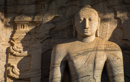 Ancient City of Polonnaruwa, seated Buddha in meditation at Gal Vihara Rock Temple (Gal Viharaya), Sri Lanka, Asia.の写真素材