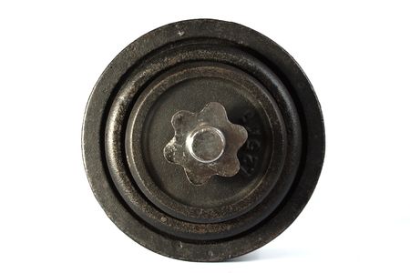 Old dirty dumbbells isolated on white background.の写真素材