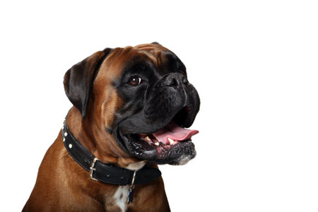 Boxer with a happy expression isolated on a white background 