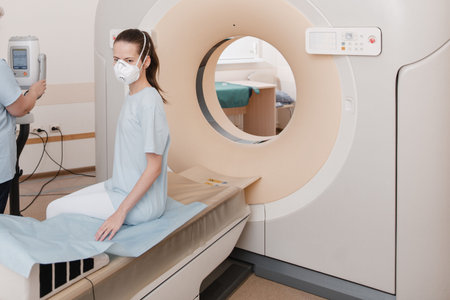 Medical CT or MRI Scan with a patient in the modern hospital laboratory. Interior of radiography...