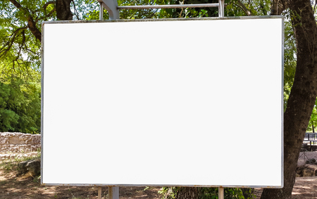 Large Blank Advertisement Banner Sign Urban Public White Isolated Clipping Path Ad Template Mock Upの写真素材