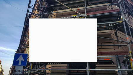 Large Outdoor City Urban White Blank Advertisement Billboard Banner Sign Mock Up .Isolated Templateの写真素材