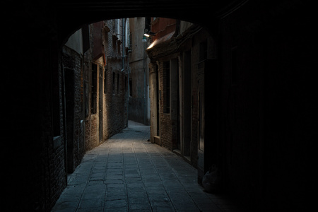 Nightshot of Venice with its canals and alleys in winter, Italyの写真素材