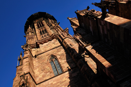 Freiburg Minster, a medieval church in the city of Freiburg, at the edge of the Black Forest, Germanyの写真素材