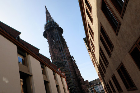 Freiburg Minster, a medieval church in the city of Freiburg, at the edge of the Black Forest, Germanyの写真素材