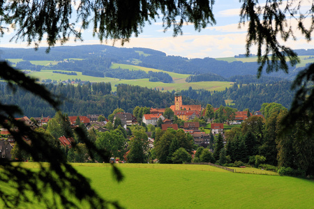Hiking through beautiful landscape near the mountain Schauinsland in the Black Forest, Germanyの写真素材