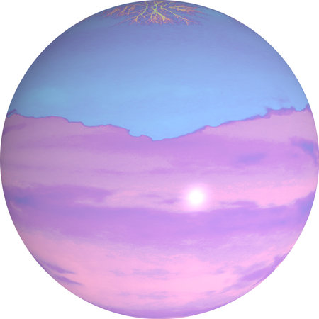 Illustration of a planet with the sky and clouds in the backgroundの写真素材