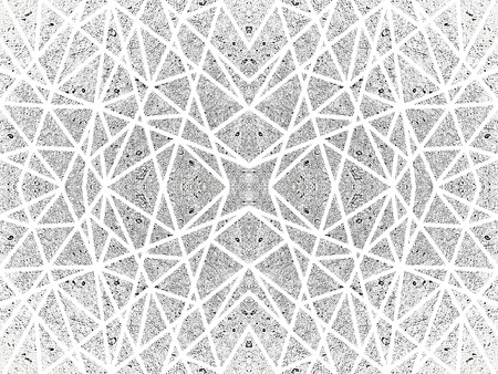 Ornamental background with kaleidoscope effect. Abstract pattern of white crossed lines. Symmetric spiderweb effect. For tech design of leaflets, covers, wallpapers, websites, textile, giftwrapの写真素材