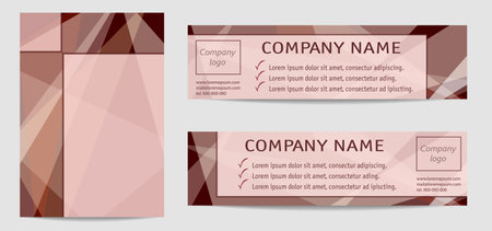 Brochure cover A4 and two banners in chocolate tones. Set of vector layouts, modern templates for book, magazine, annual report, poster, header, footer, flyer, portfolio. Geometric background with transparent triangles. EPS10 illustrationのイラスト素材