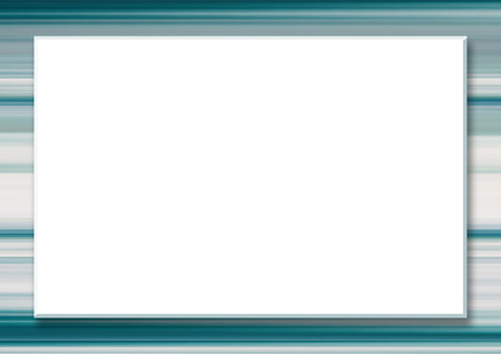 Mock up template with big white rectangular text box. Striped border, abstract beige, turquoise green background. Horizontal frame for scrapbook, photo albums, greeting cards, postcards, posters, flyers, web pages, presentations, invitationsの写真素材