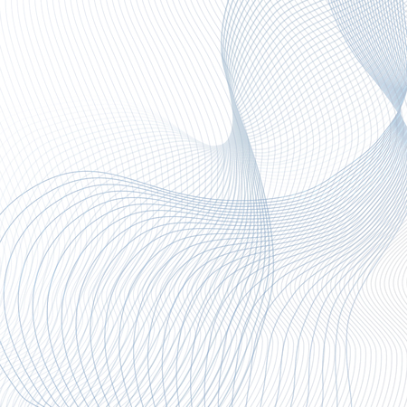 Vector curved crisscross lines on white background. Abstract squiggly waveforms with text place. Contemporary template in light blue and gray tones. Waving line art design for scientific concept. Futuristic wave patternのイラスト素材