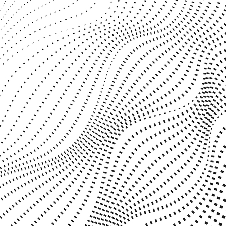 Black dotted waving lines. Simple diagonal waveforms on a white background. Vector dynamic pattern. Monochrome horizontal op art design. Abstract halftone computer graphic. Tech conceptのイラスト素材