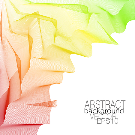 Draped silk fabric. Red, yellow, green bright gradient. Abstract pattern. Art line background. Squiggle colored curves. Vector template for cover, invitation, poster, leaflet, flyer, portfolio, brochure. EPS10のイラスト素材