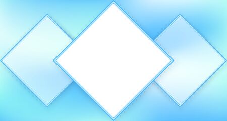 Light blue template with three text boxes. Gentle pastel abstract background, rhombus frame. Stylish vector mock up layout for invitation, landing page, website, gift card, leaflet, flyer, certificate. Creative illustrationのイラスト素材