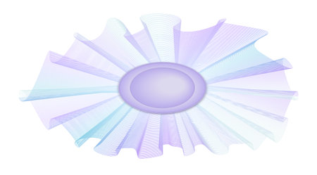 Purple, teal, blue frill with oval button. Veil, muslin ruched bow. Pastel colored stylization of an...