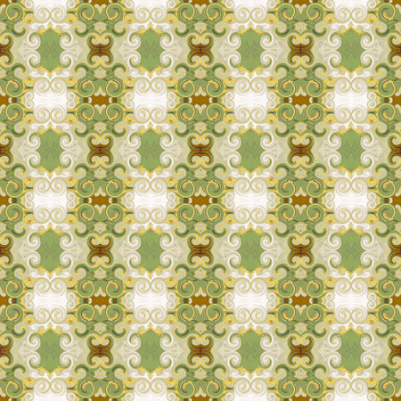 Elegant Baroque seamless pattern. Ornament with scrollworks and curlicues. Pistachio green, golden,...