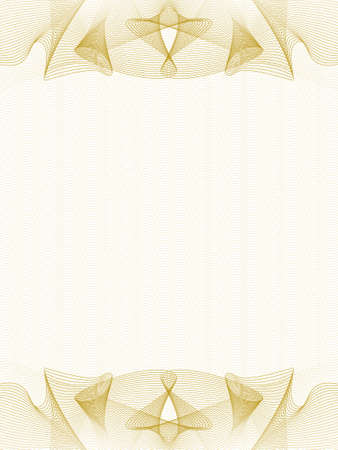 Golden line art background for certificate, diploma, invitation, gift voucher. Elegant design, vintage template A4. Pastel guilloche pattern, watermark in retro style. Vector abstract squiggle curves. EPS10 illustrationのイラスト素材