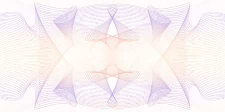 Light orange, purple watermark pattern. Line art elegant guilloche, symmetric ornament. Squiggle...