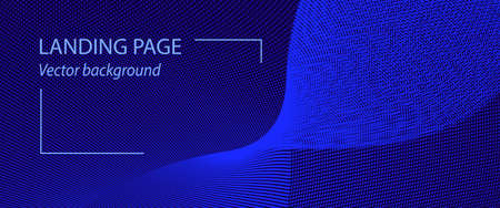 Abstract landing page template with blue waveform. Pattern of points, particles. Dark blue background. Spotted curves. Vector cyberspace concept. Techno design for banner, presentation, voucher, coupon, flyer. EPS10 illustrationのイラスト素材