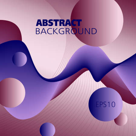 Maroon, purple, dark blue, violet fluid background. Colored flying waveform and spheres. Vector liquid design. Abstract wave pattern, 3d shapes. Dynamic composition for brochure, book cover. EPS10 illustrationのイラスト素材