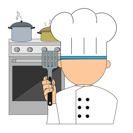 chef man cooking with kitchen utensils vector illustration graphic designの写真素材
