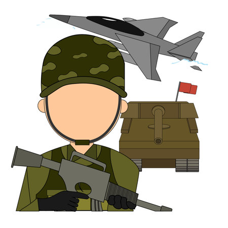 cartoon soldier with machine gun and tank vector illustration eps 10の写真素材