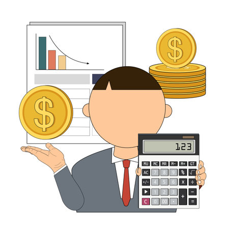 businessman with calculator and money icon over white background. colorful design. vector illustrationの写真素材