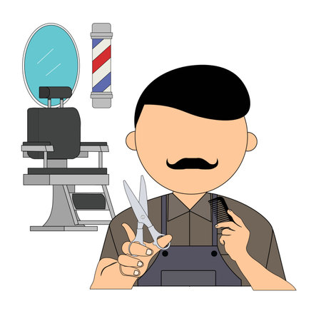 Hairdresser with scissors and hairdressing salon. Vector illustrationの写真素材