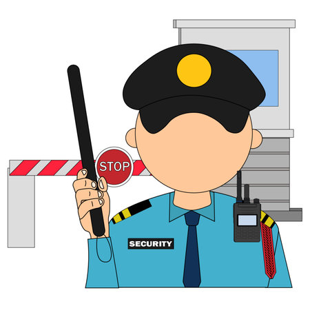 Police officer with a radio and a stop sign. Vector illustration.の写真素材