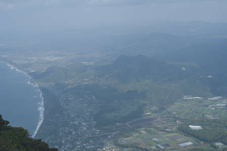 View from the top of the mountain. The mountain path of Mount Kaimon, one of the 100 most famous mountains in Japan, in Kagoshima Prefecture.の写真素材