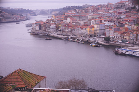 View of the Duero River and the Historic Centre from the Don Luis I Bridge in Porto, Portugalのeditorial素材