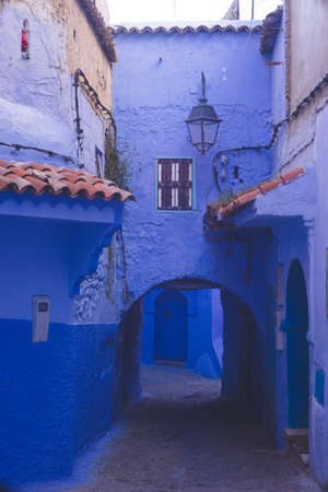 The photogenic streets of Morocco's popular tourist destination Chefchaouen Old Town Blue Cityの写真素材
