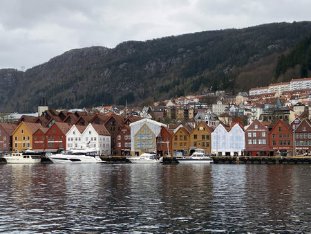 Bryggen - a historic harbor district in Bergen, one of North Europe's oldest port cities on the west coast of Norwayの写真素材