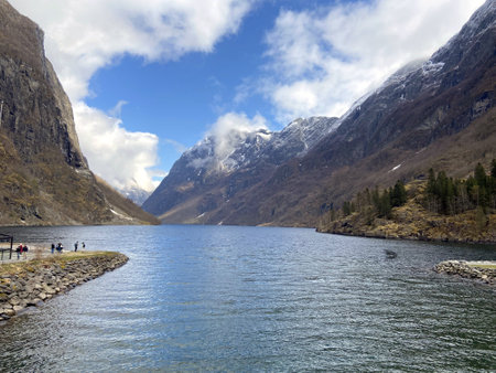 The NÃ¦rÃ¸yfjord in Aurland Municipality in Vestland county, Norwayの写真素材