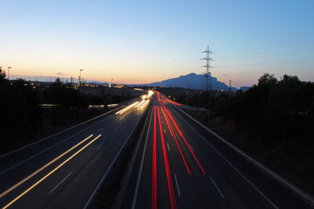 A2 highway at dusk in Martorell, Catalonia (Spain)