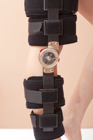 Adjustable angle support for leg or knee injury, close-up, side view