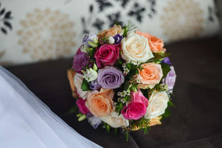 Beautiful wedding bouquet of different flowers. Wedding in Montenegroの写真素材