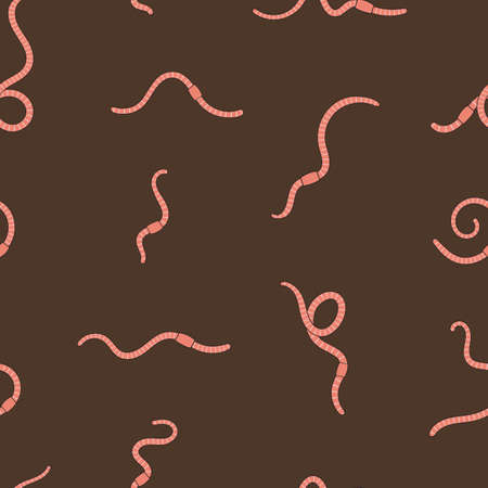 Seamless pattern with worms in soil. Pink earthworms in soil. Worms for vermicomposting. Farming and agriculture. Hand drawn vector illustration.のイラスト素材