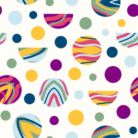 Seamless pattern with colorful rainbow circle and dots. Nursery art design for decoration, childish printing for fabric and wall art. hand drawn vector illustration.のイラスト素材