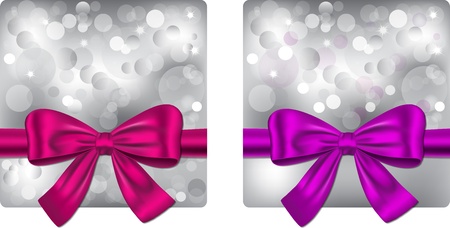 Christmas backgrounds with violet and pink ribbon. Gift cards. illustrationsのイラスト素材