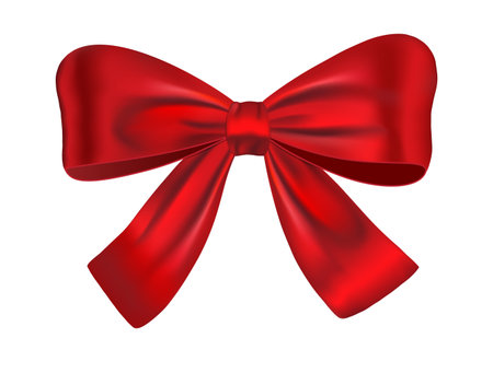 Red satin gift bow isolated on white backgroud. Ribbon. illustration