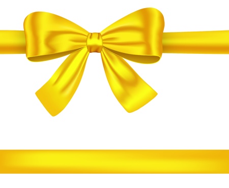 Golden satin gift ribbons with luxurious bow for decorations. illustrationのイラスト素材