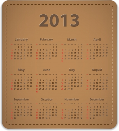 Calendar for 2013 year on brown leather background. Vector illustrationのイラスト素材