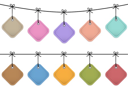 Colorful hanging leather labels. Design templates illustrationのイラスト素材